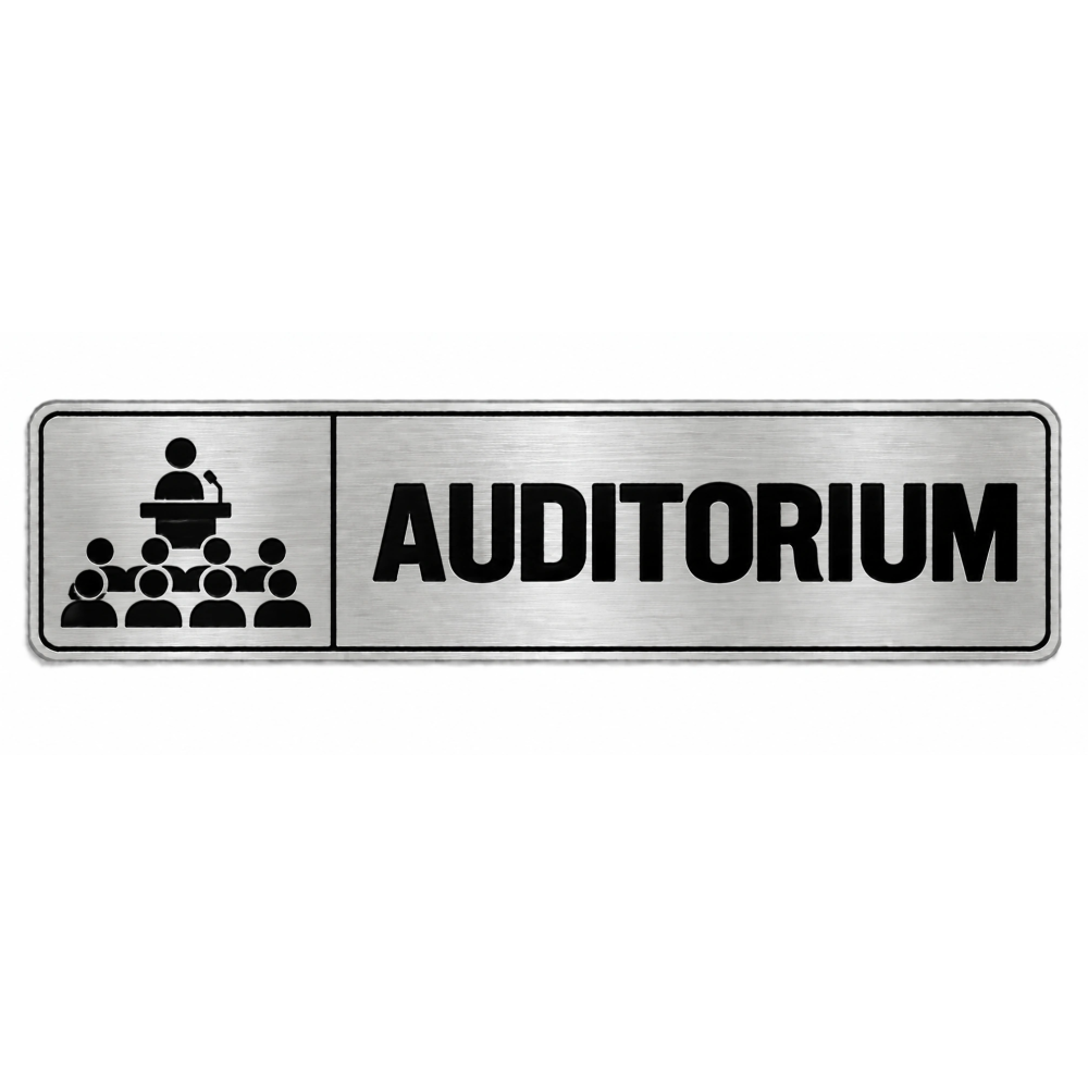 Plaque de porte Auditorium PVC Argent Brossé - signalétique salle professionnelle - Immograv