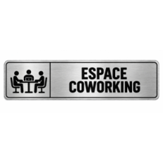 Plaque de porte Espace Coworking PVC Argent Brossé - signalétique salle professionnelle - Immograv