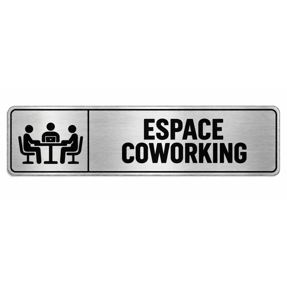 Plaque de porte Espace Coworking PVC Argent Brossé - signalétique salle professionnelle - Immograv