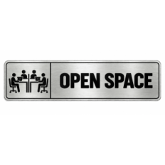 Plaque de porte Open Space PVC Argent Brossé - signalétique salle professionnelle - Immograv