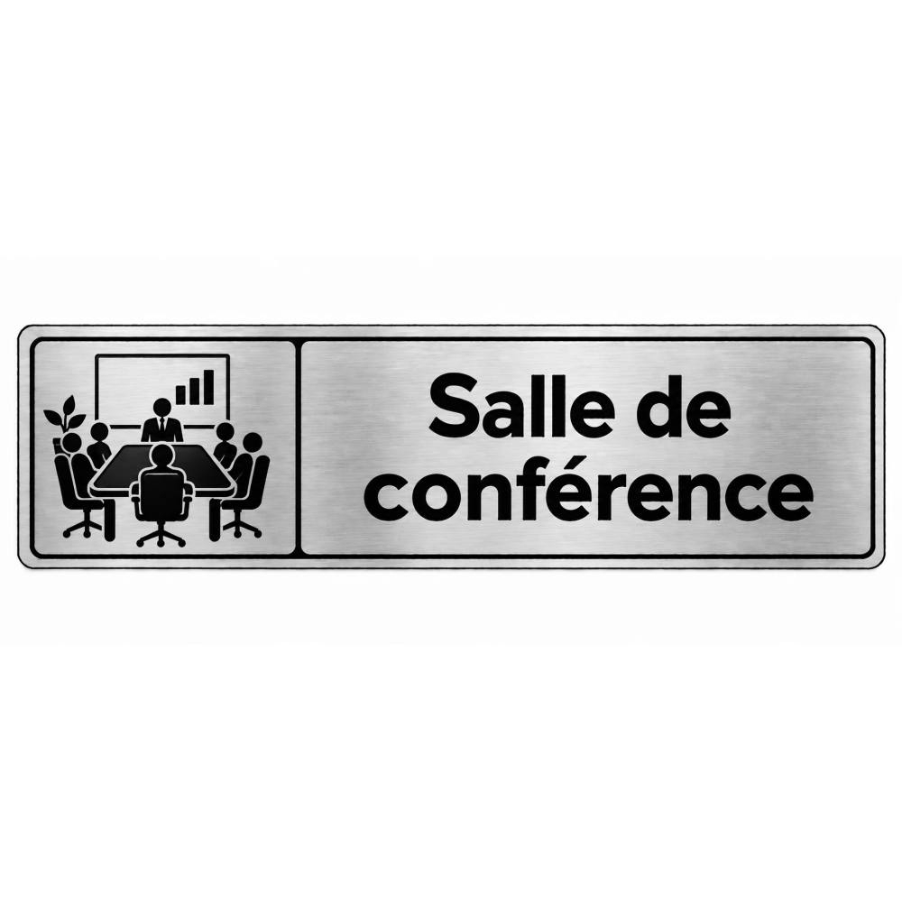 Plaque de porte Salle de Conférence PVC Argent Brossé - signalétique salle professionnelle - Immograv