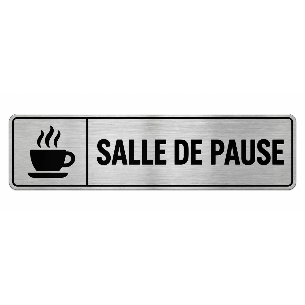 Plaque de porte Salle de Pause PVC Argent Brossé - signalétique salle professionnelle - Immograv