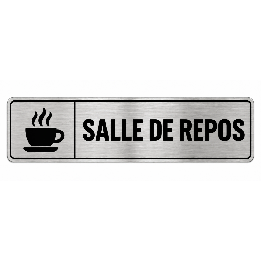 Plaque de porte Salle de Repos PVC Argent Brossé - signalétique salle professionnelle - Immograv
