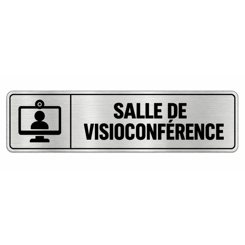 Plaque de porte Salle de Visioconférence PVC Argent Brossé - signalétique salle professionnelle - Immograv