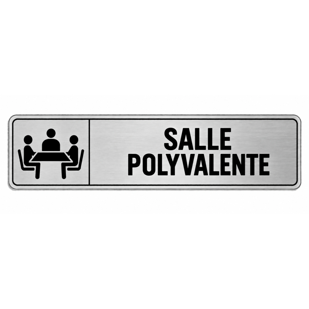 Plaque de porte Salle Polyvalente PVC Argent Brossé - signalétique salle professionnelle - Immograv
