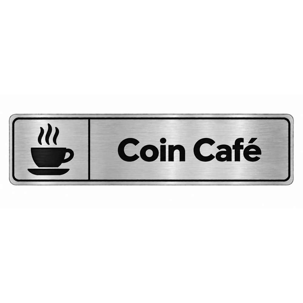 Plaque de porte Coin Café PVC Argent Brossé - signalétique espace professionnel - Immograv