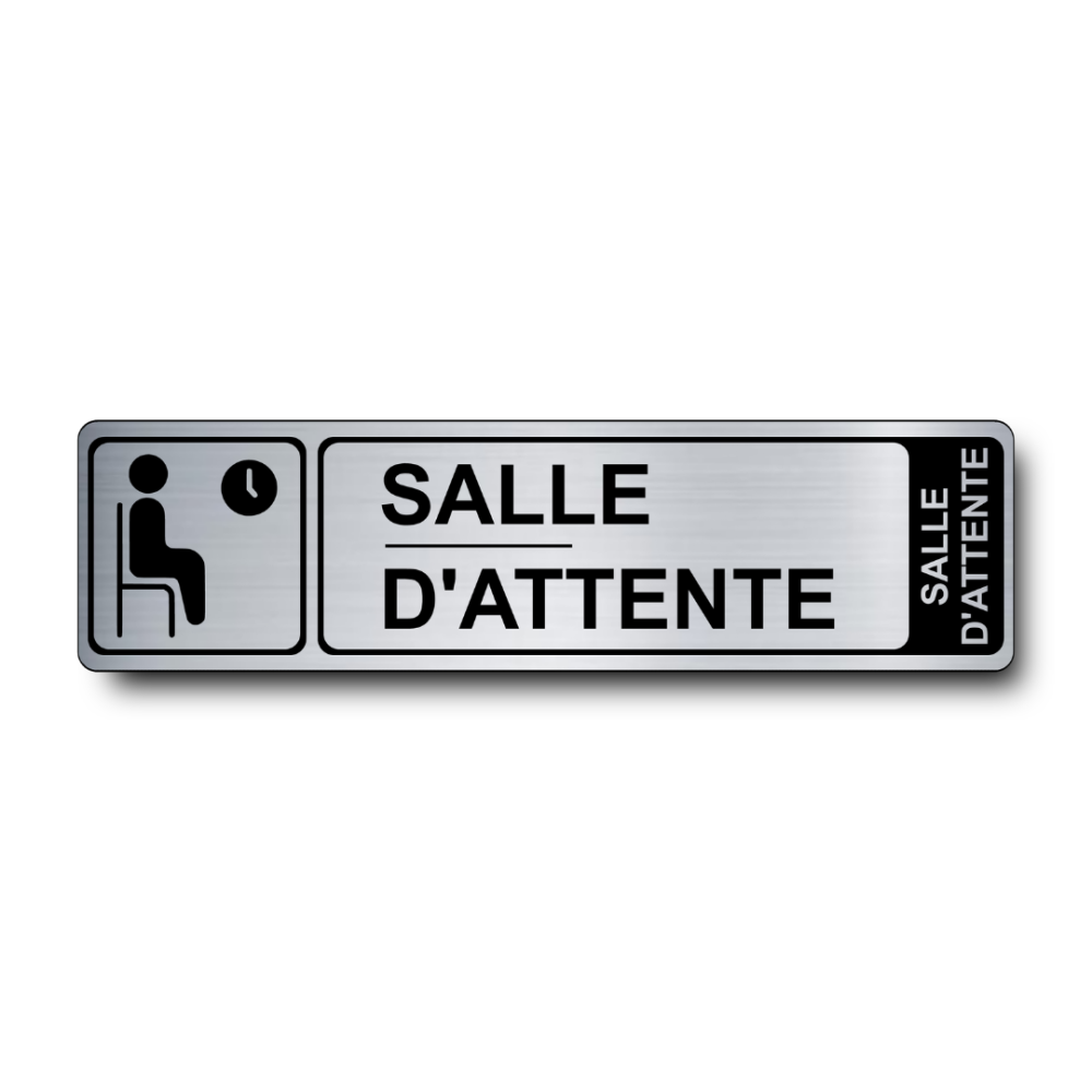 Plaque de porte salle d'attente PVC argent brossé - Immograv