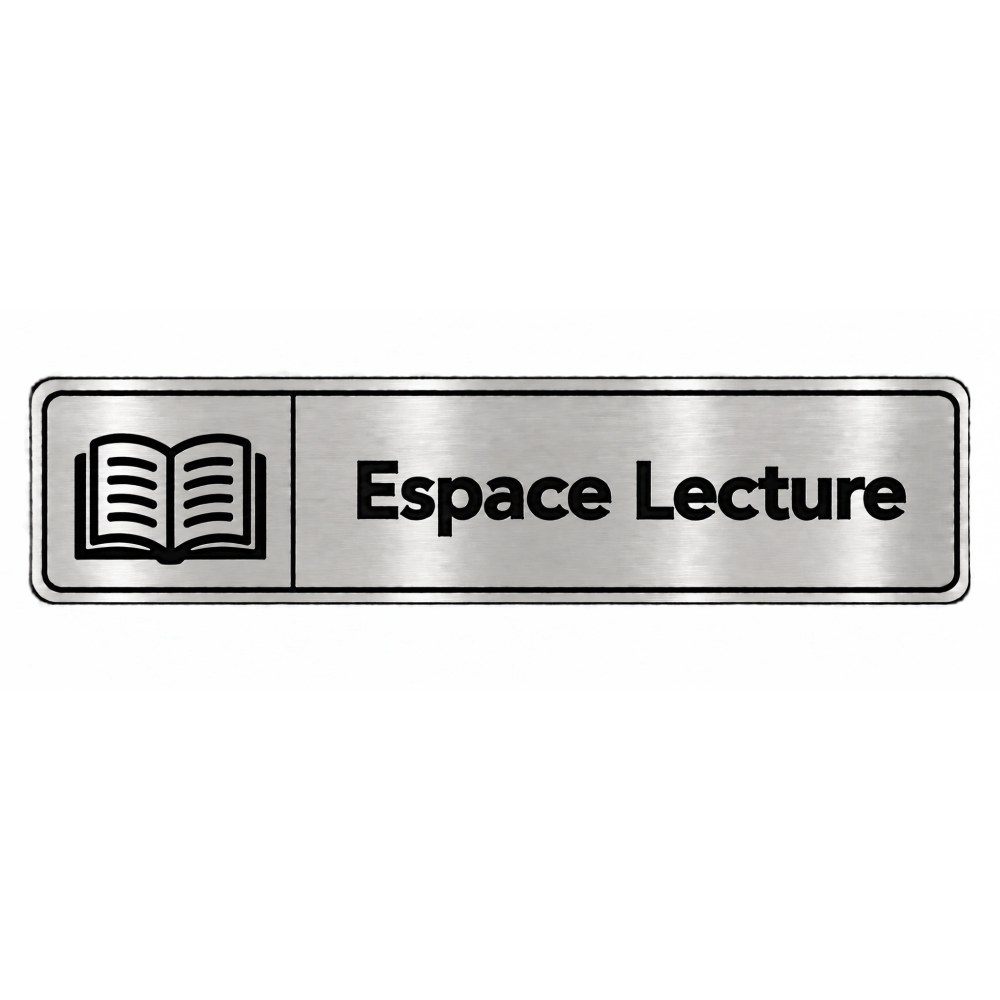 Plaque de porte Espace Lecture PVC Argent Brossé - signalétique espace professionnel - Immograv