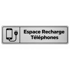 Plaque de porte Espace Recharge Téléphones PVC Argent Brossé - signalétique espace professionnel - Immograv
