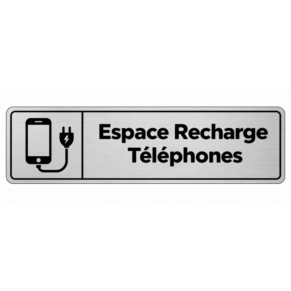 Plaque de porte Espace Recharge Téléphones PVC Argent Brossé - signalétique espace professionnel - Immograv