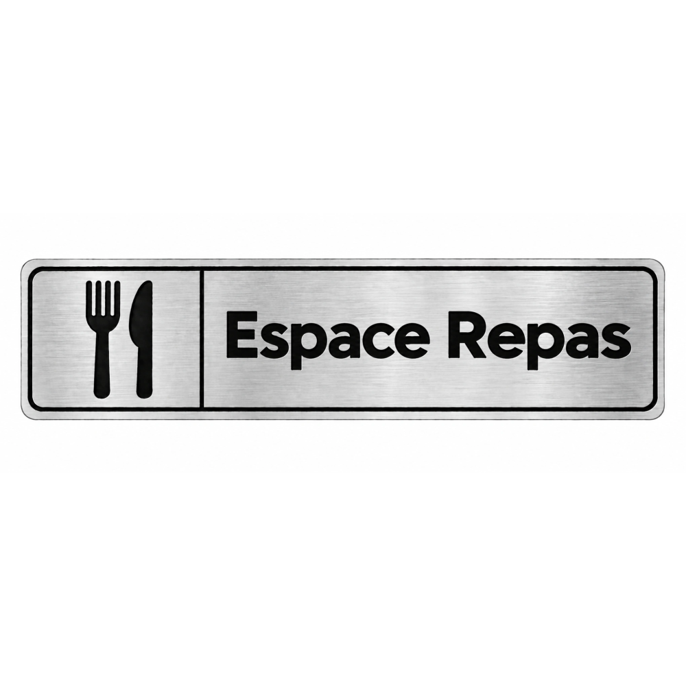 Plaque de porte Espace Repas PVC Argent Brossé - signalétique espace professionnel - Immograv