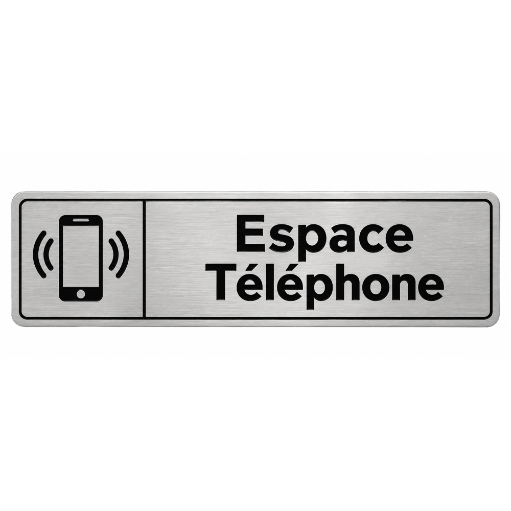 Plaque de porte Espace Téléphone PVC Argent Brossé - signalétique espace professionnel - Immograv