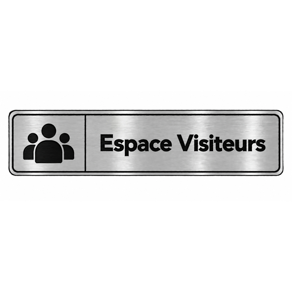 Plaque de porte Espace Visiteurs PVC Argent Brossé - signalétique espace professionnel - Immograv