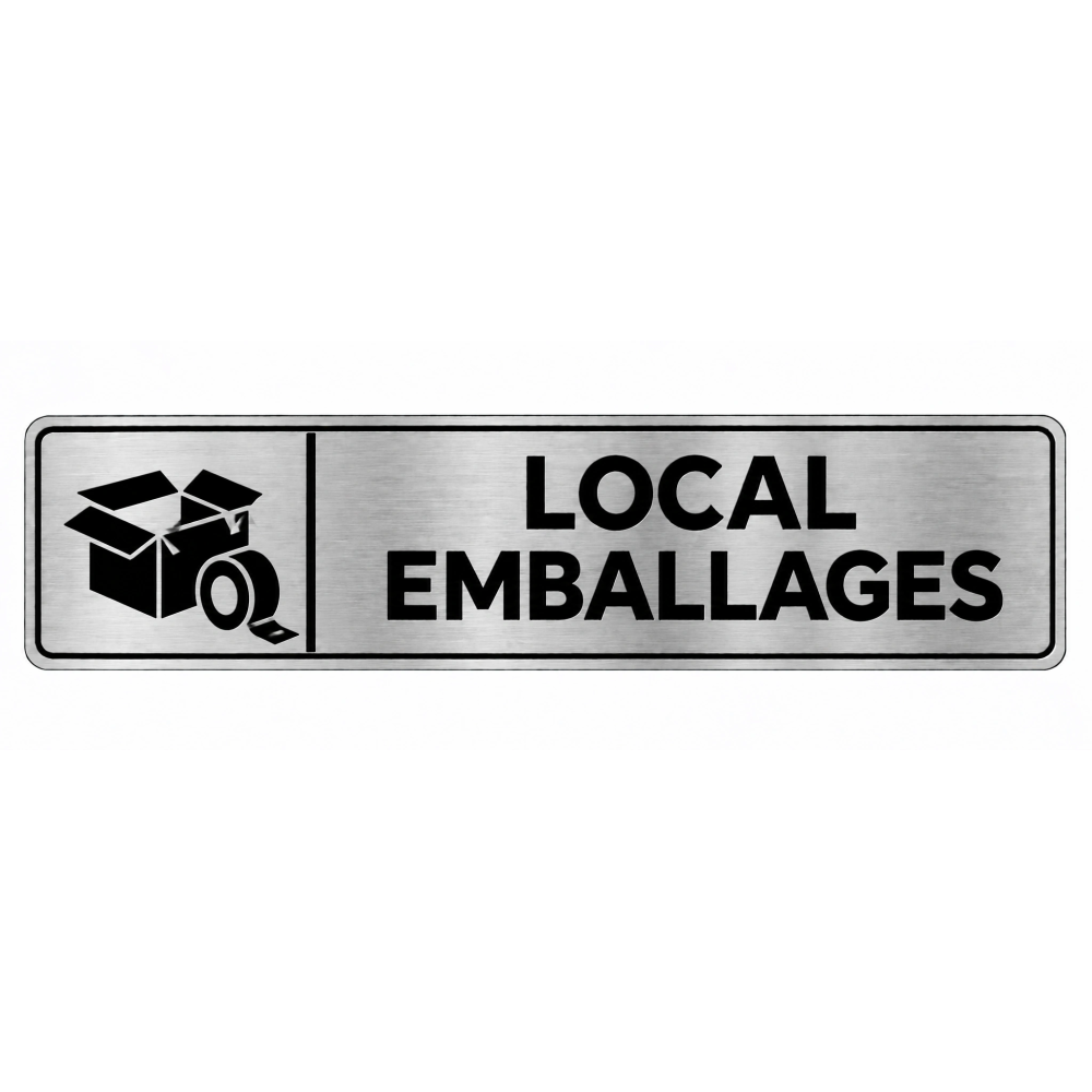 Plaque de porte Local Emballages PVC Argent Brossé - signalétique stockage et réserve - Immograv
