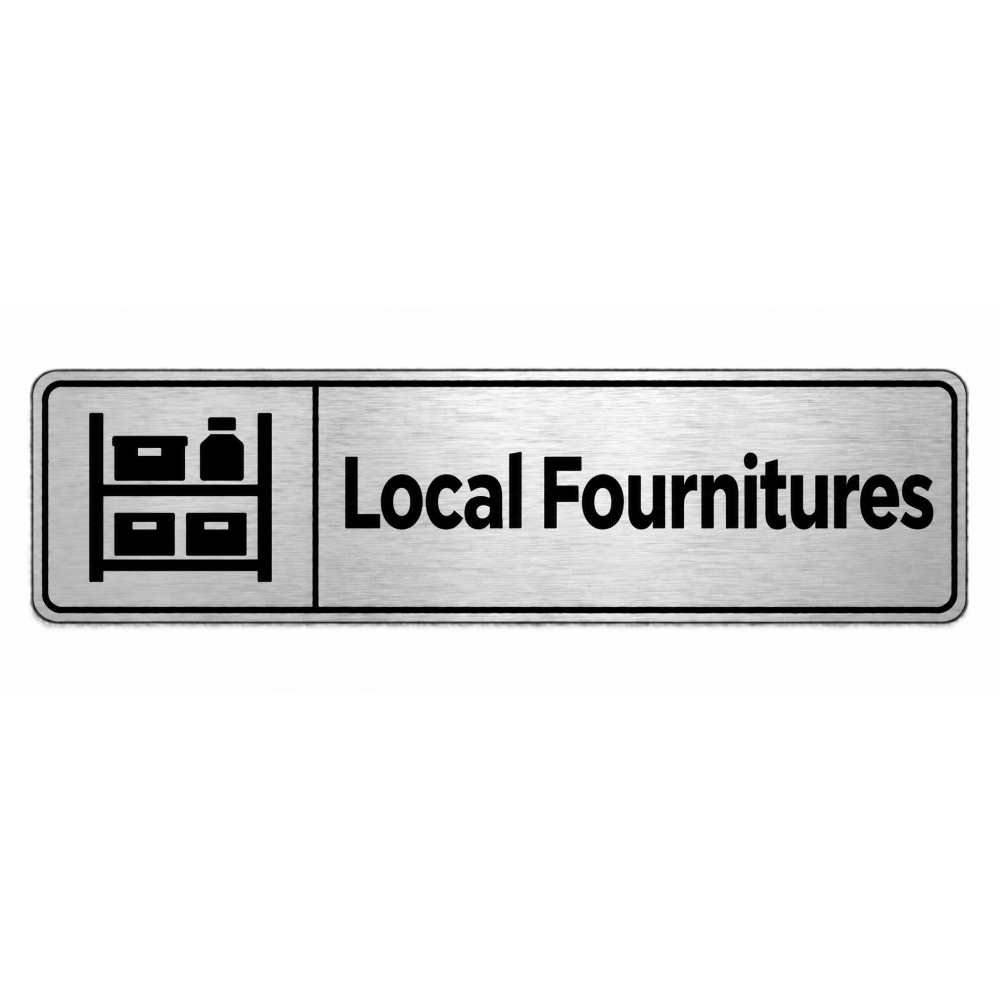 Plaque de porte Local Fournitures PVC Argent Brossé - signalétique stockage et réserve - Immograv