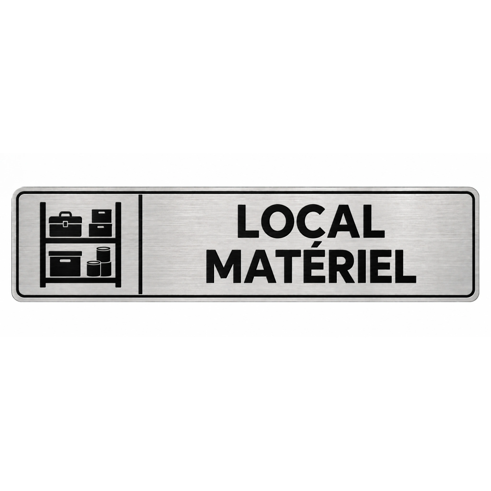 Plaque de porte Local Matériel PVC Argent Brossé - signalétique stockage et réserve - Immograv