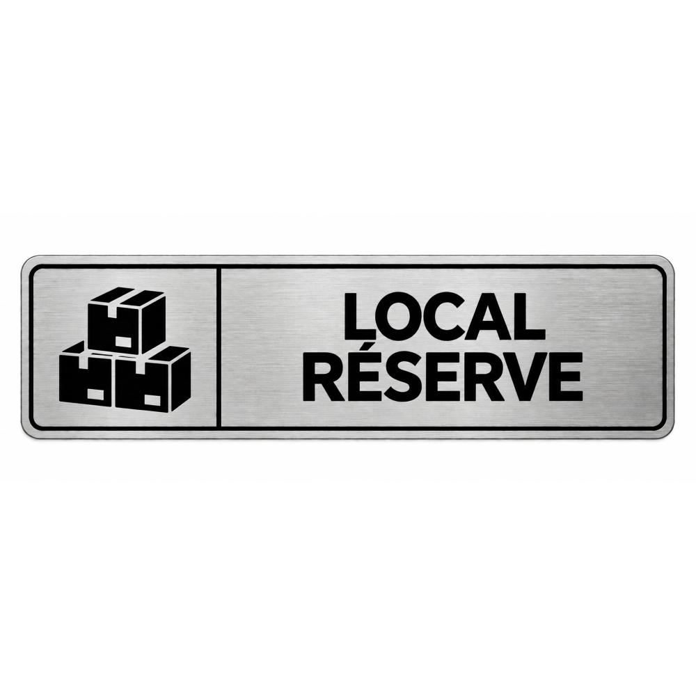 Plaque de porte Local Réserve PVC Argent Brossé - signalétique stockage et réserve - Immograv