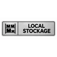 Plaque de porte Local Stockage PVC Argent Brossé - signalétique stockage et réserve - Immograv