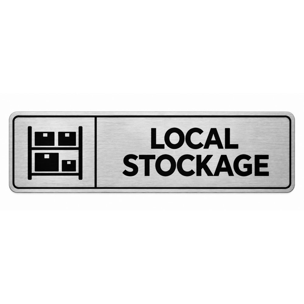 Plaque de porte Local Stockage PVC Argent Brossé - signalétique stockage et réserve - Immograv