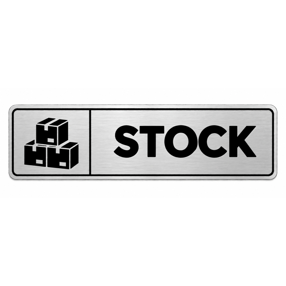 Plaque de porte Stock PVC Argent Brossé - signalétique stockage et réserve - Immograv