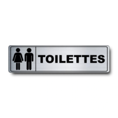 Plaque de porte Toilettes PVC argent brossé - pictogramme homme et femme - Immograv