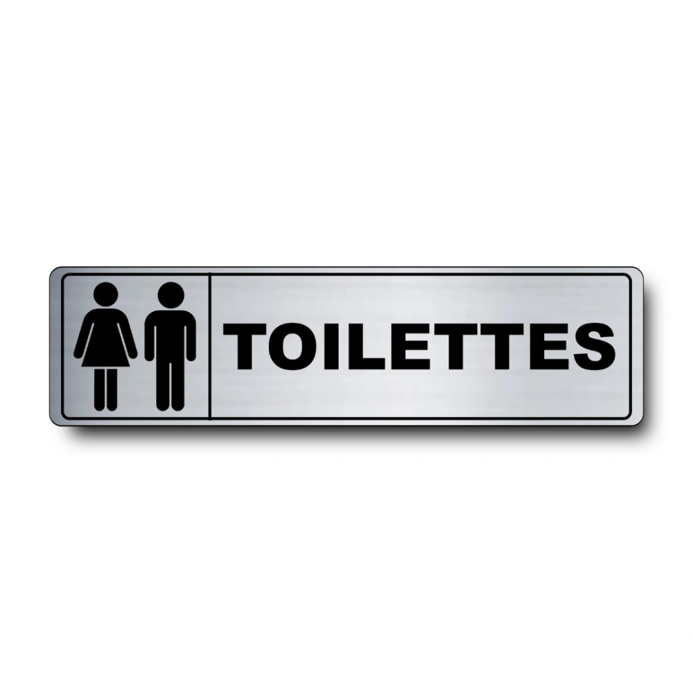 Plaque de porte Toilettes PVC argent brossé - pictogramme homme et femme - Immograv