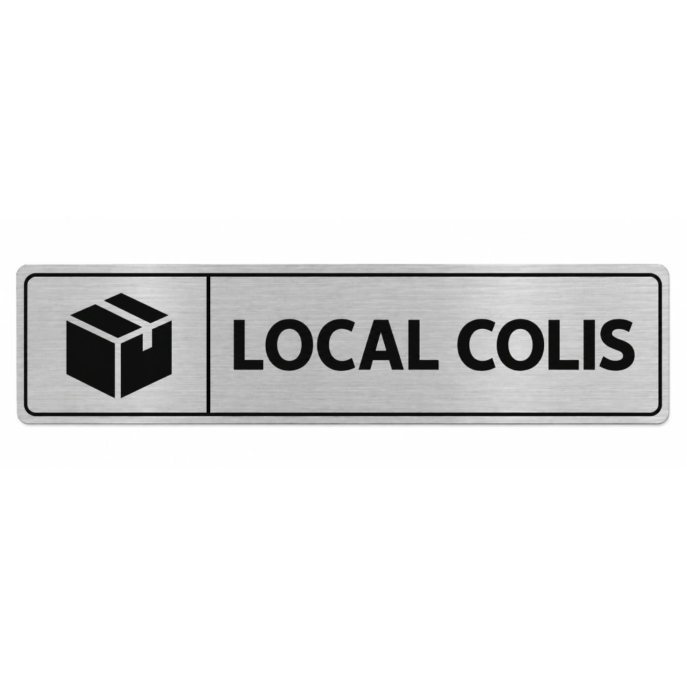 Plaque de porte Local Colis PVC argent brossé - pictogramme carton fermé - Immograv