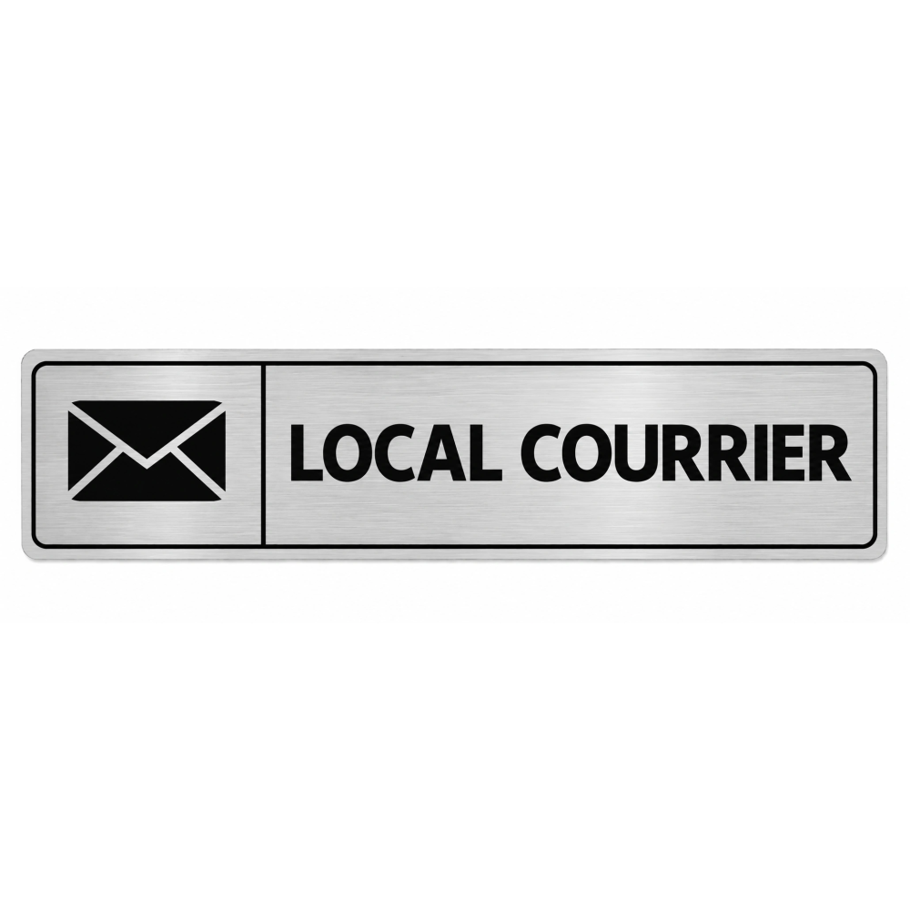 Plaque de porte Local Courrier PVC argent brossé - pictogramme enveloppe - Immograv
