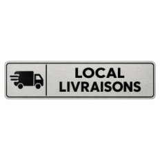 Plaque de porte Local Livraisons PVC argent brossé - pictogramme camion de livraison en mouvement - Immograv