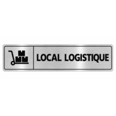 Plaque de porte Local Logistique PVC argent brossé - pictogramme diable de manutention avec cartons - Immograv