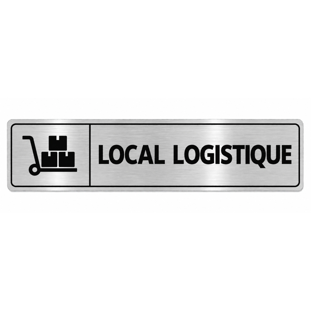 Plaque de porte Local Logistique PVC argent brossé - pictogramme diable de manutention avec cartons - Immograv