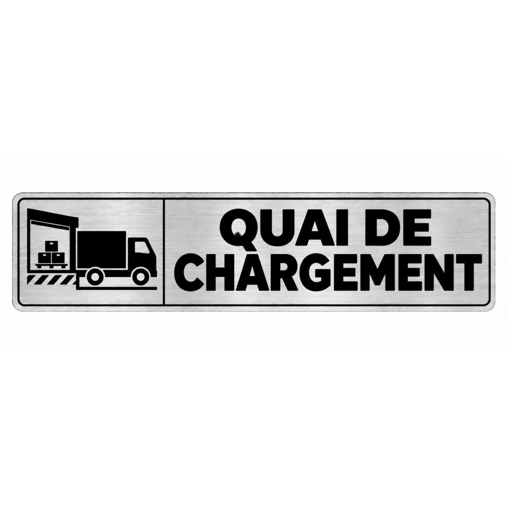 Plaque de porte Quai de Chargement PVC argent brossé - pictogramme camion positionné devant un quai avec palettes - Immograv