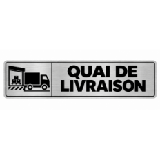 Plaque de porte Quai de Livraison PVC argent brossé - pictogramme camion positionné devant un quai avec palettes - Immograv