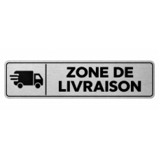 Plaque de porte Zone de Livraison PVC argent brossé - pictogramme camion de livraison en mouvement - Immograv