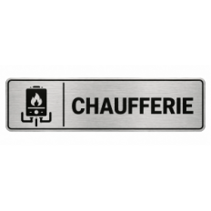 Plaque de porte Chaufferie PVC argent brossé - signalétique chaudière et installations de production de chaleur - Immograv