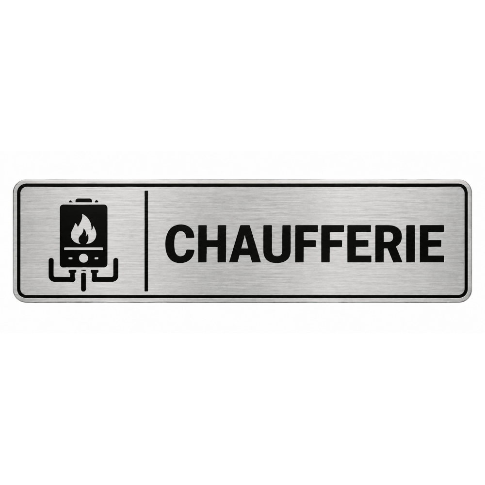 Plaque de porte Chaufferie PVC argent brossé - signalétique chaudière et installations de production de chaleur - Immograv