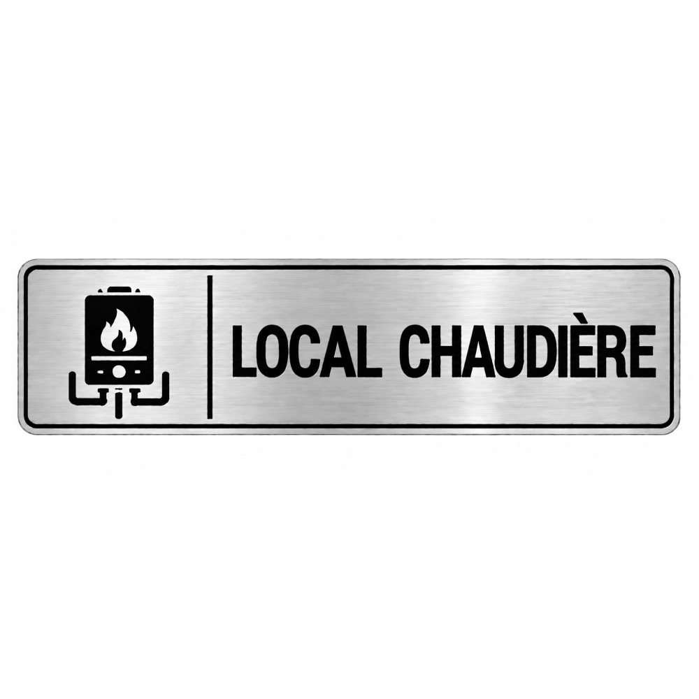 Plaque de porte Local Chaudière PVC argent brossé - signalétique chaudière et équipements de chauffage - Immograv