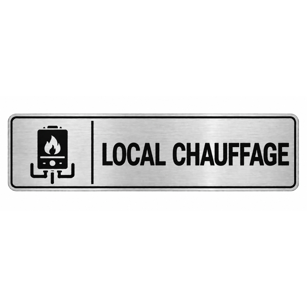 Plaque de porte Local Chauffage PVC argent brossé - signalétique installations et équipements de chauffage - Immograv