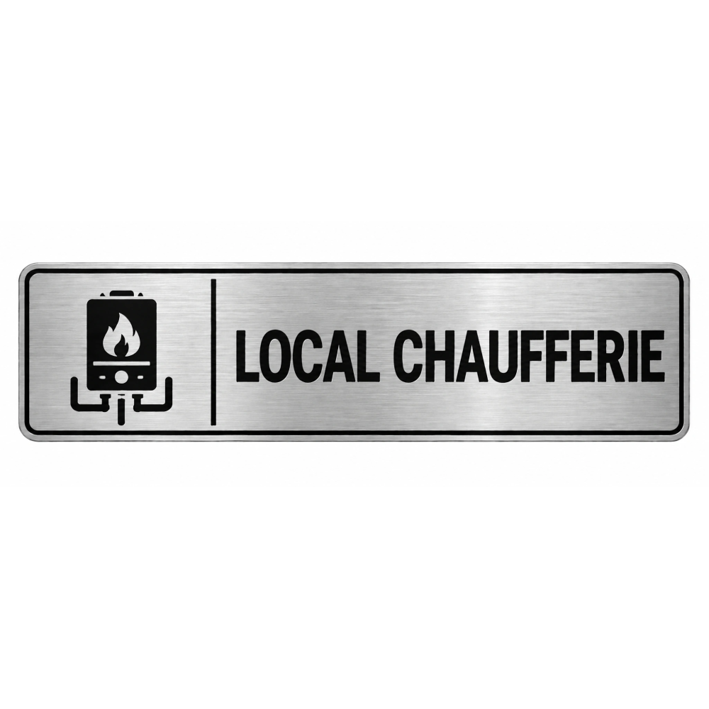 Plaque de porte Local Chaufferie PVC argent brossé - signalétique chaufferie et équipements thermiques - Immograv