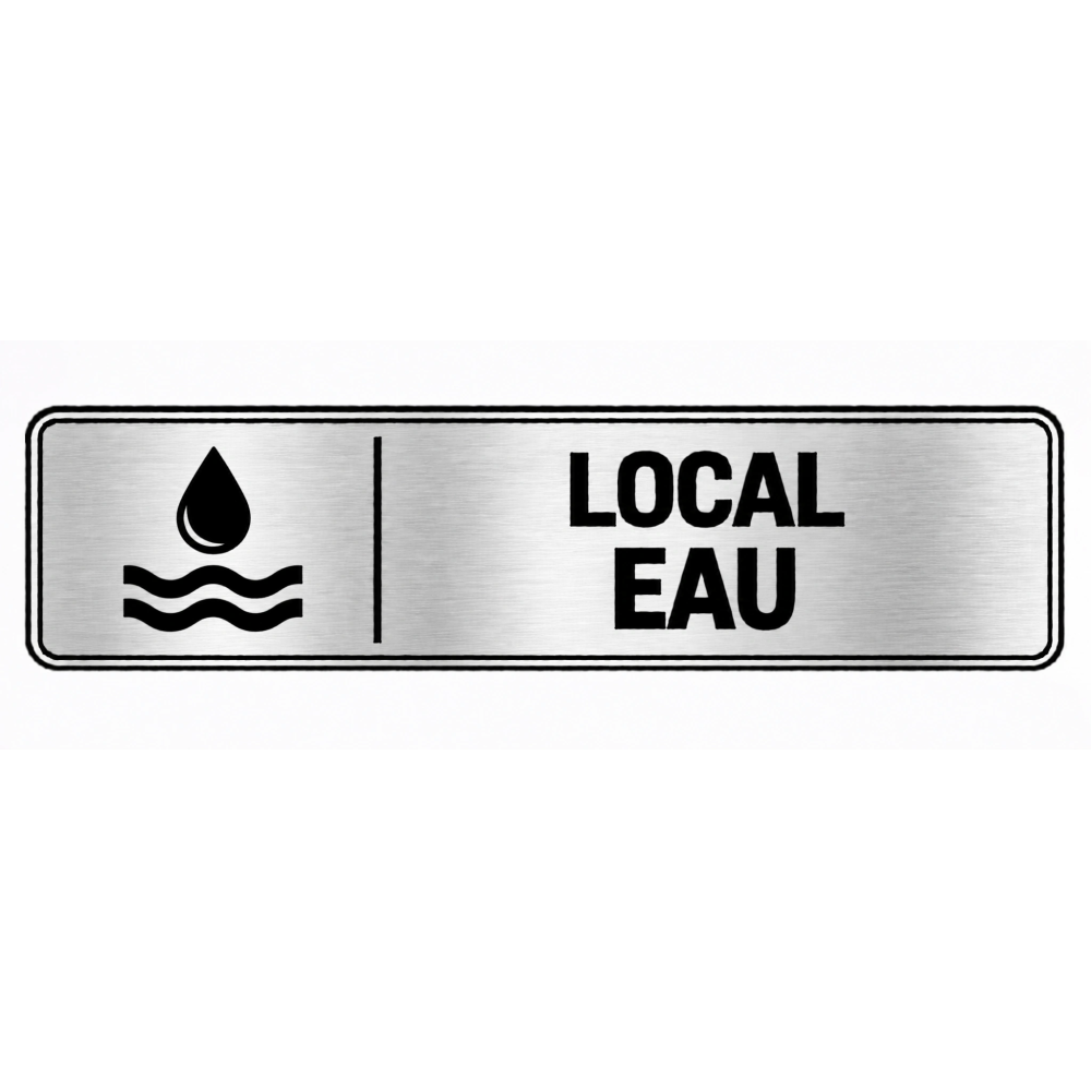 Plaque de porte Local Eau PVC argent brossé - signalétique installations et équipements liés à l’eau - Immograv