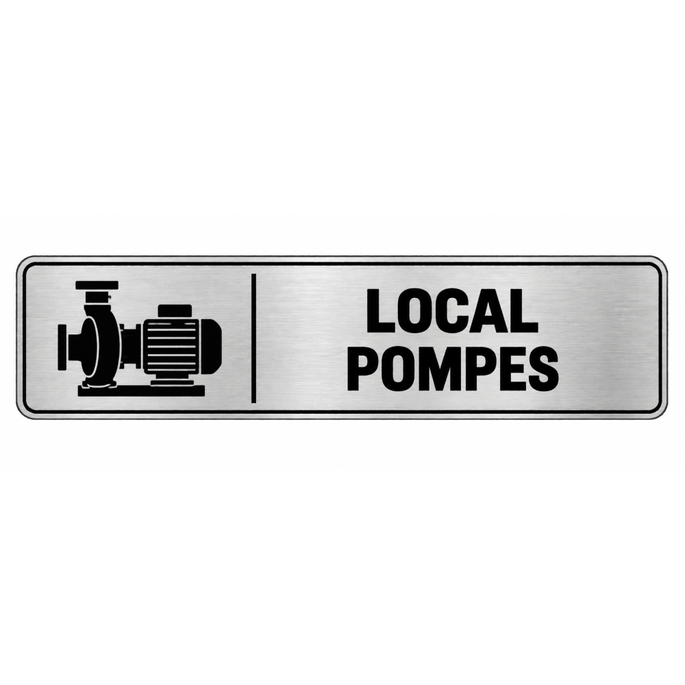 Plaque de porte Local Pompes PVC argent brossé - signalétique pompes et équipements hydrauliques - Immograv