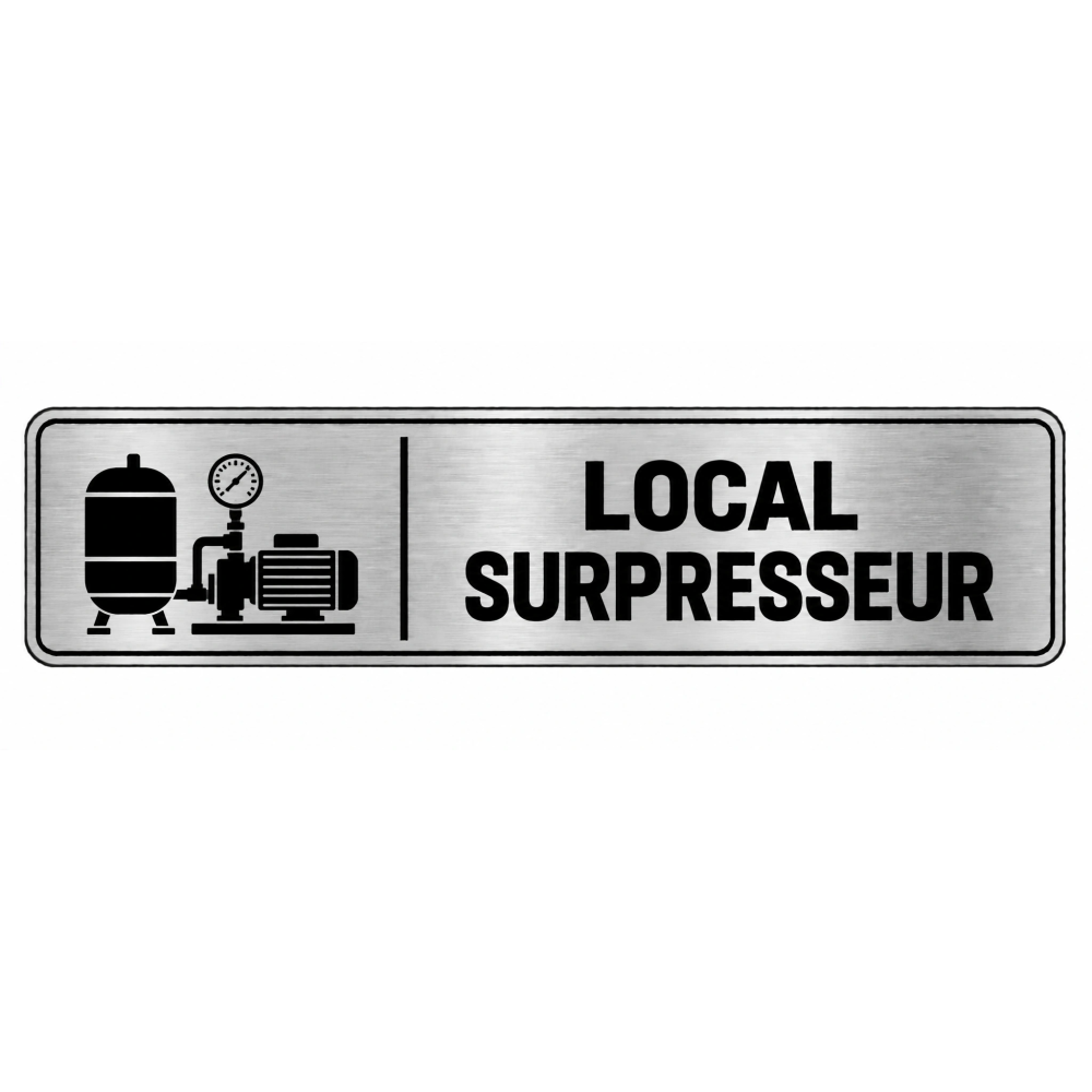 Plaque de porte Local Surpresseur PVC argent brossé - signalétique surpresseur et réseau de distribution d’eau - Immograv
