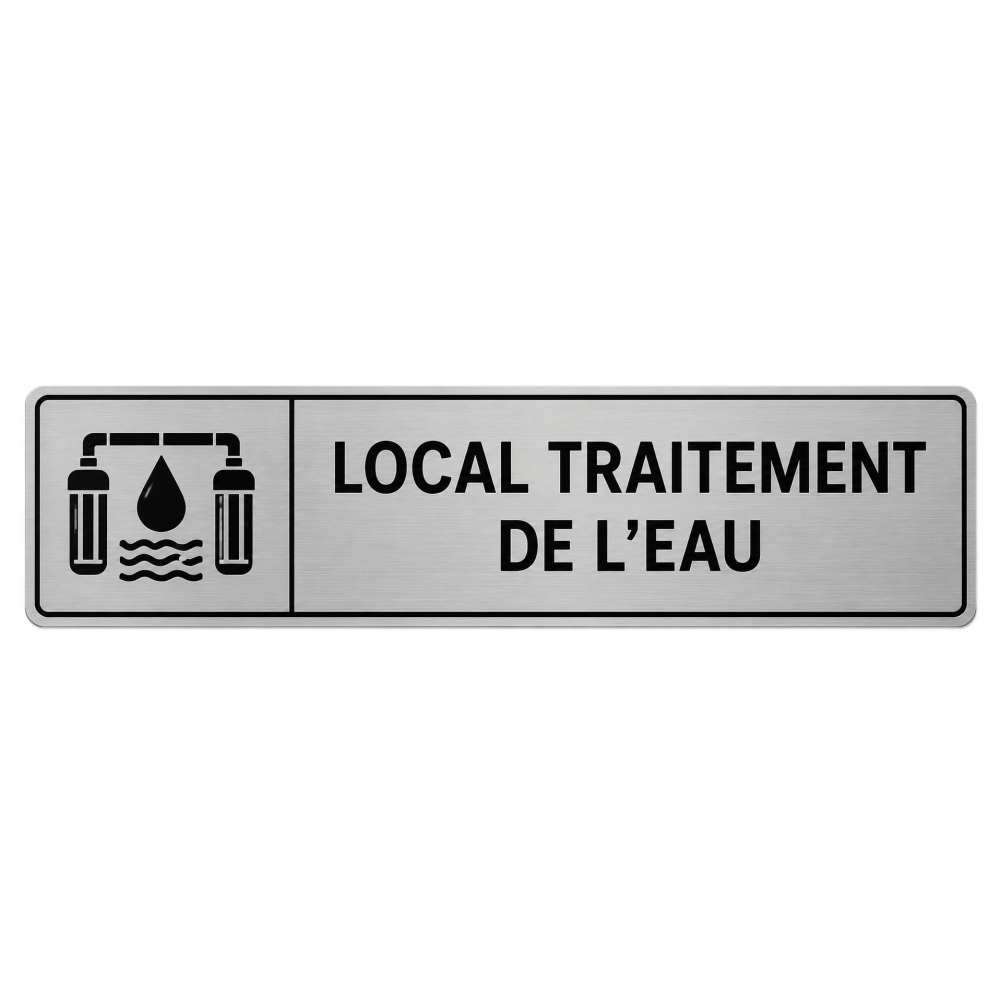 Plaque de porte Local Traitement de l’Eau PVC argent brossé - signalétique équipements de traitement de l’eau - Immograv