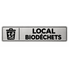 Plaque de porte Local Biodéchets PVC argent brossé - signalétique déchets - Immograv