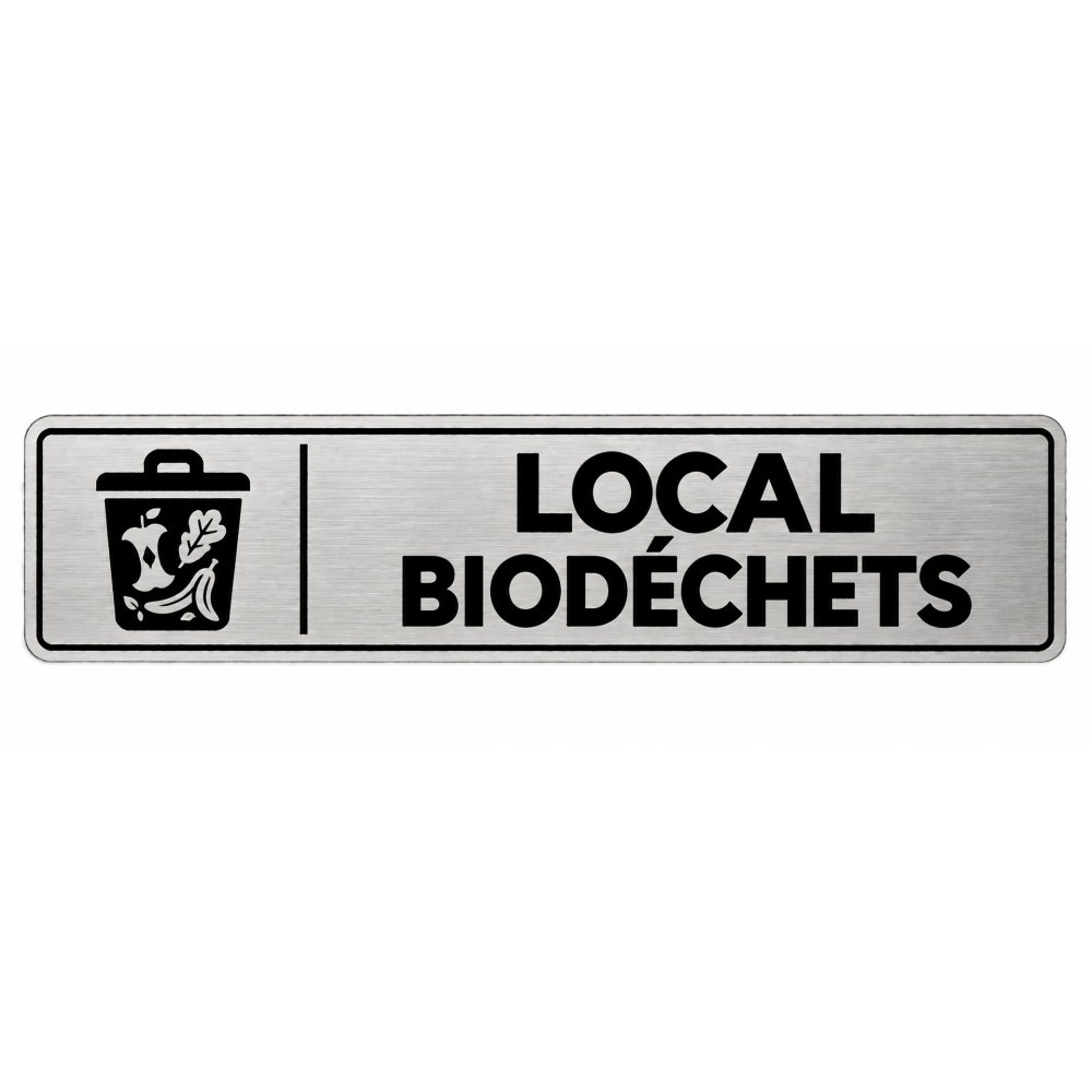 Plaque de porte Local Biodéchets PVC argent brossé - signalétique déchets - Immograv