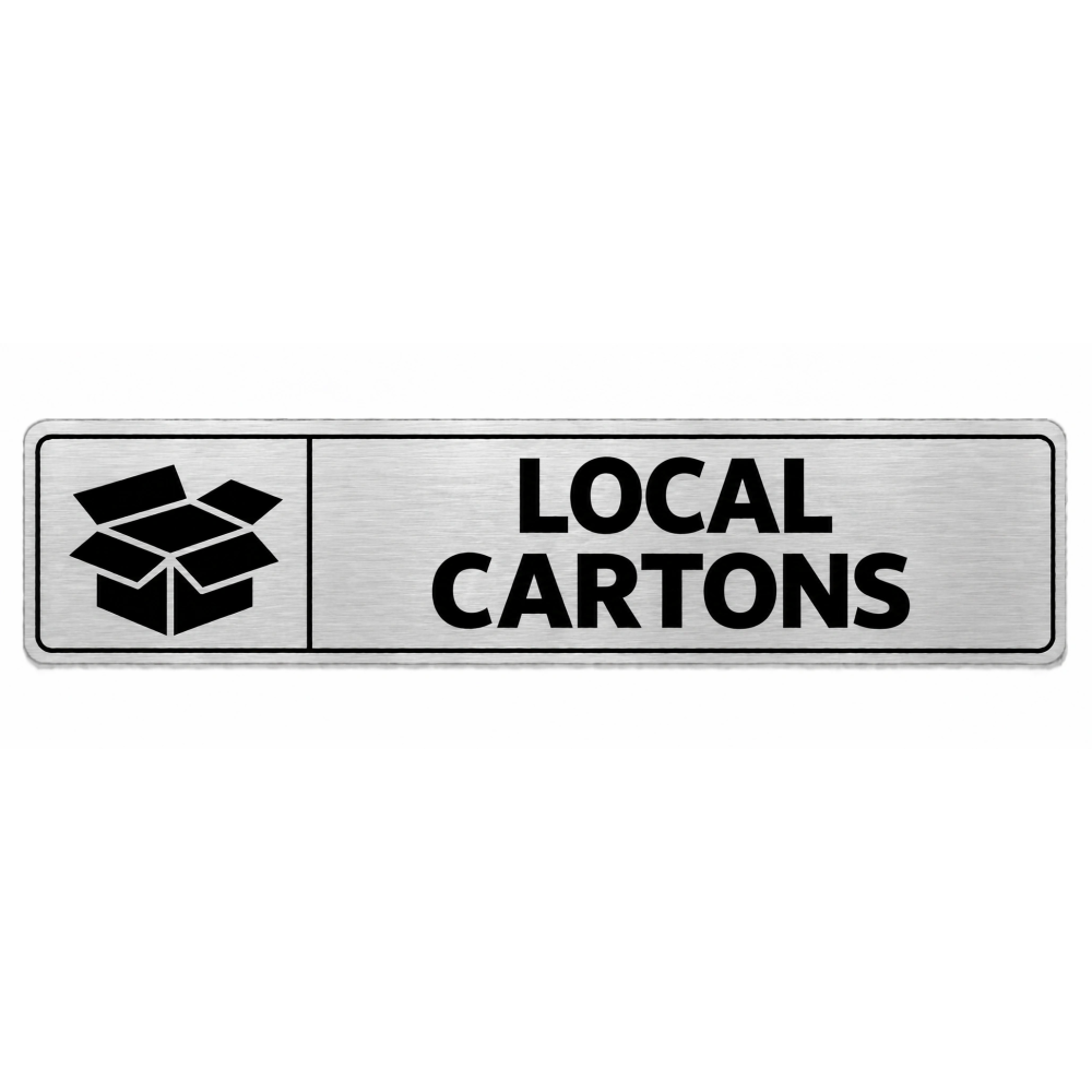 Plaque de porte Local Cartons PVC argent brossé - signalétique déchets - Immograv