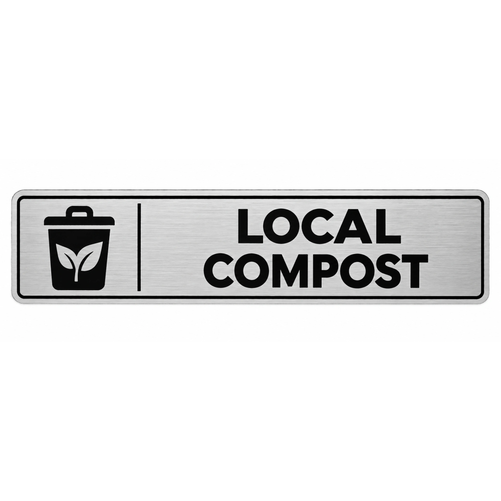 Plaque de porte Local Compost PVC argent brossé - signalétique déchets - Immograv