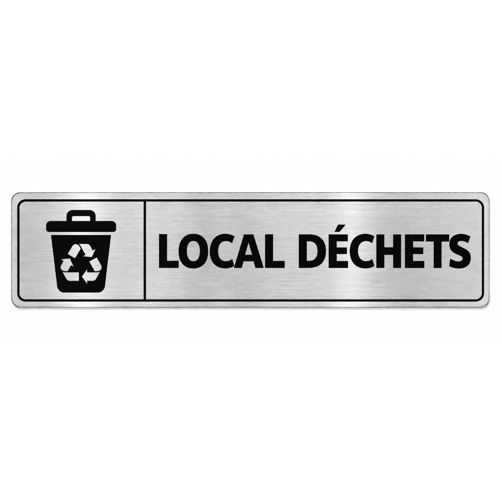 Plaque de porte Local Déchets PVC argent brossé - signalétique déchets - Immograv
