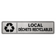 Plaque de porte Local Déchets Recyclables PVC argent brossé - signalétique déchets - Immograv