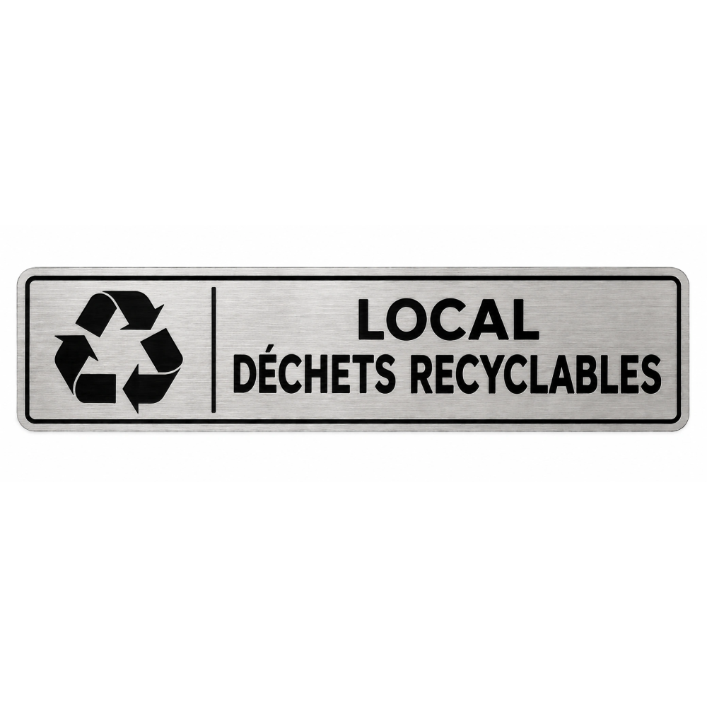 Plaque de porte Local Déchets Recyclables PVC argent brossé - signalétique déchets - Immograv